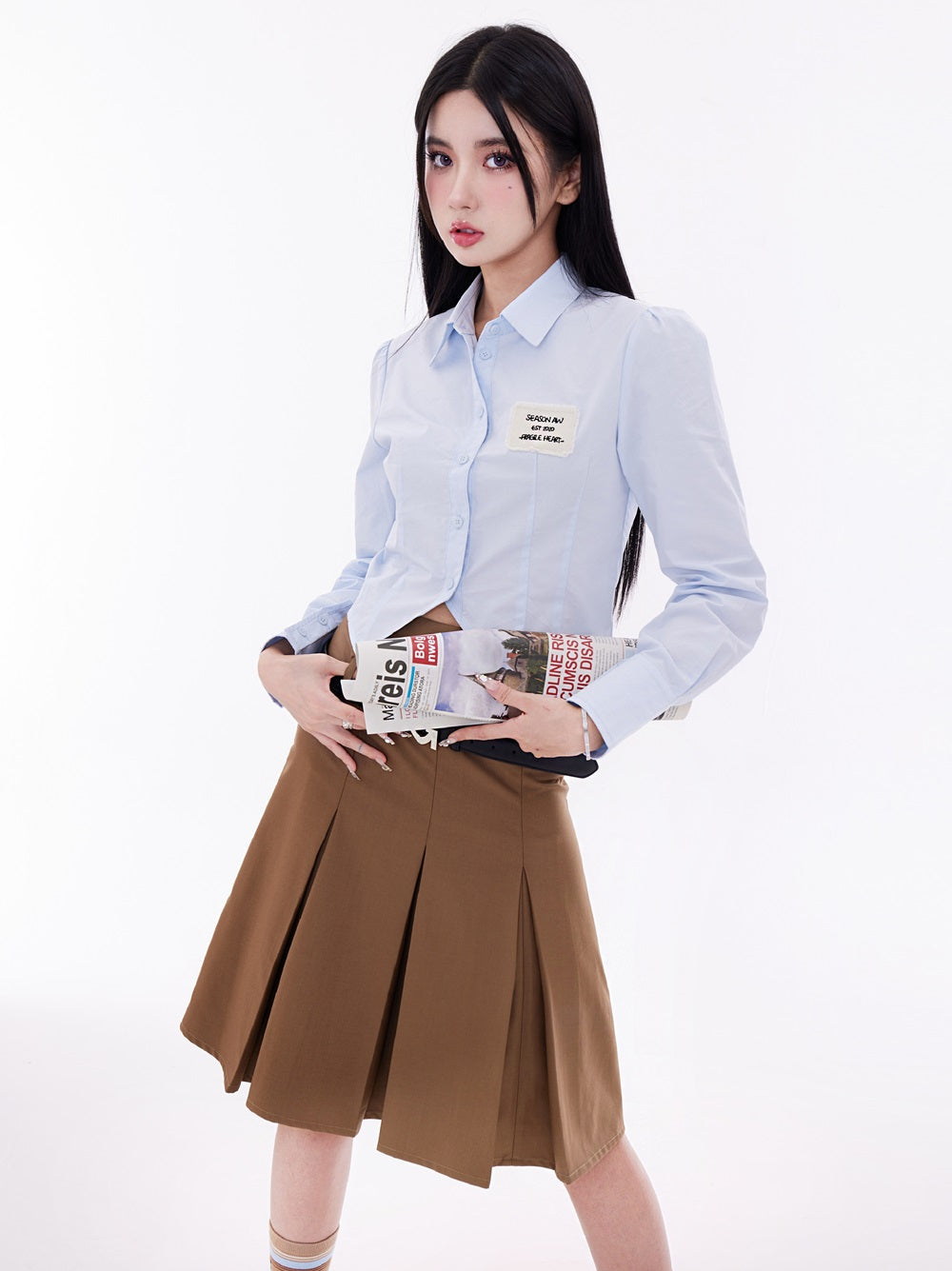 BOX-PLEATS COLLEGE PLAIN SKIRT