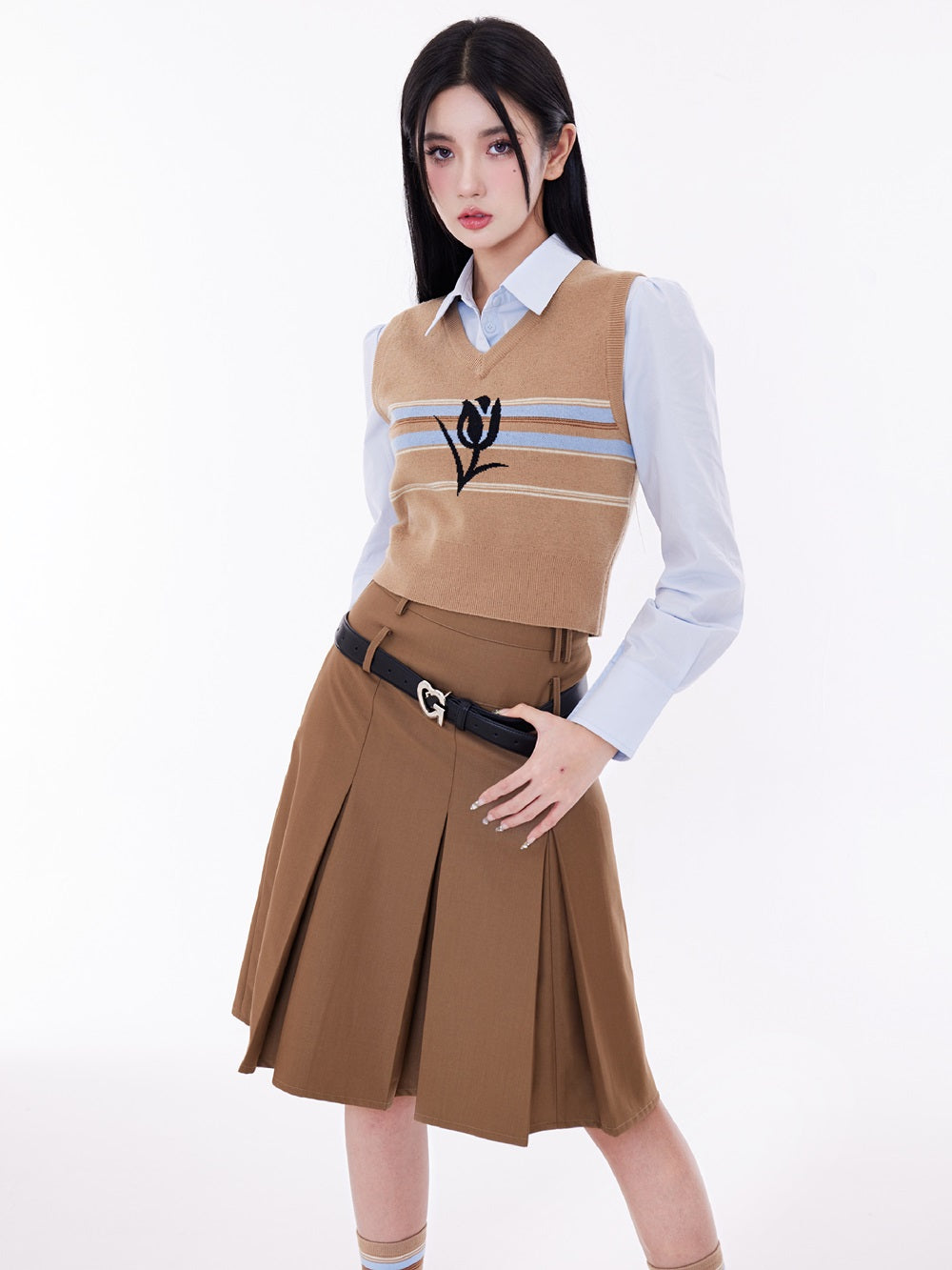 BOX-PLEATS COLLEGE PLAIN SKIRT