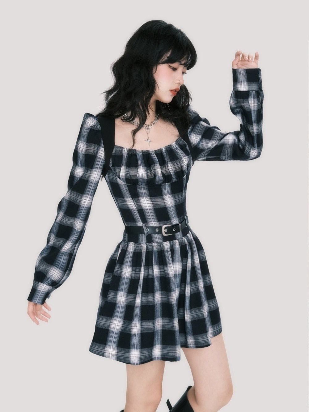 Plaid Girly Flare Retro One-piece