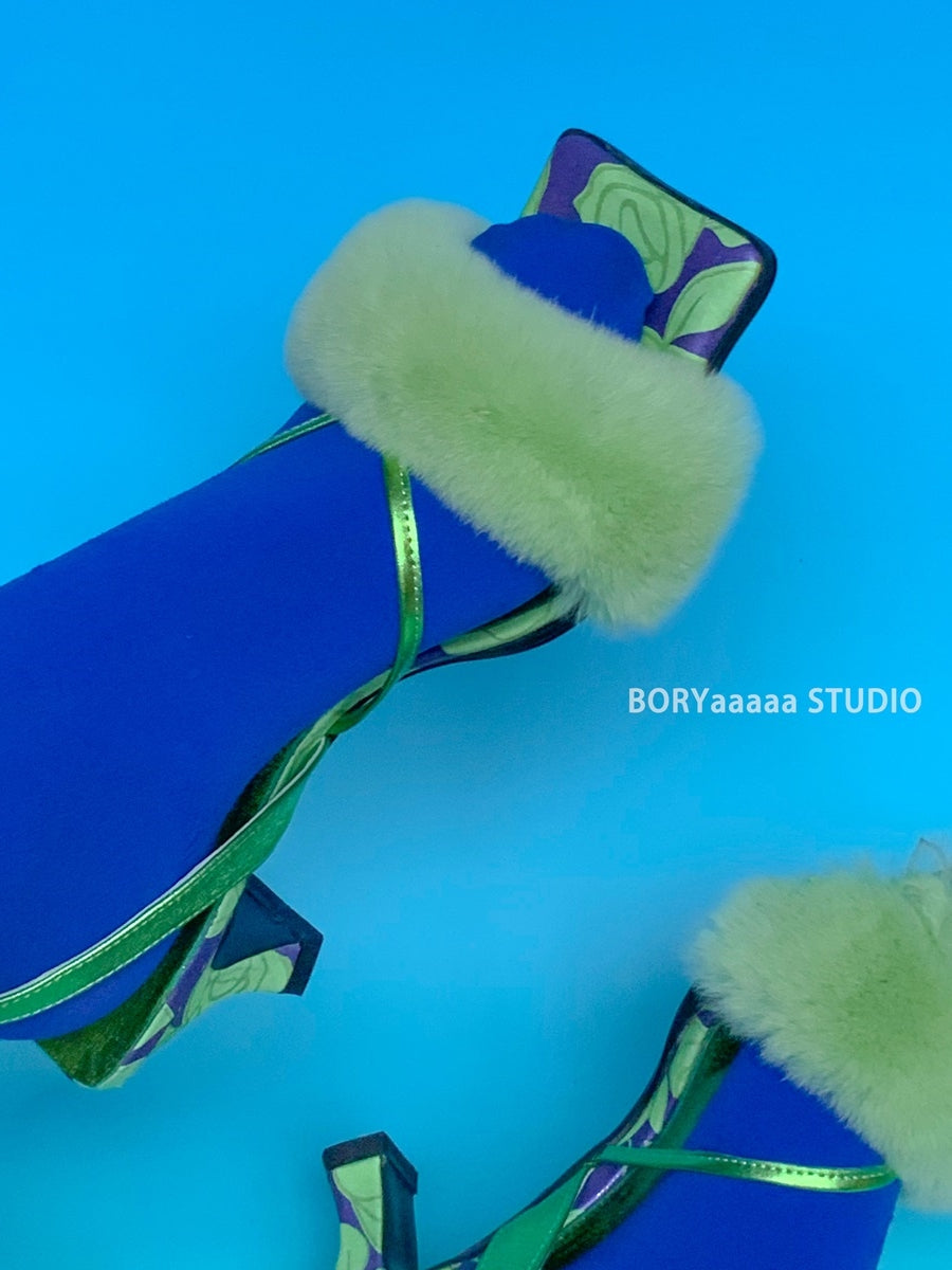 Flower Fur Square-toe Low-heel Fashionable Sandal