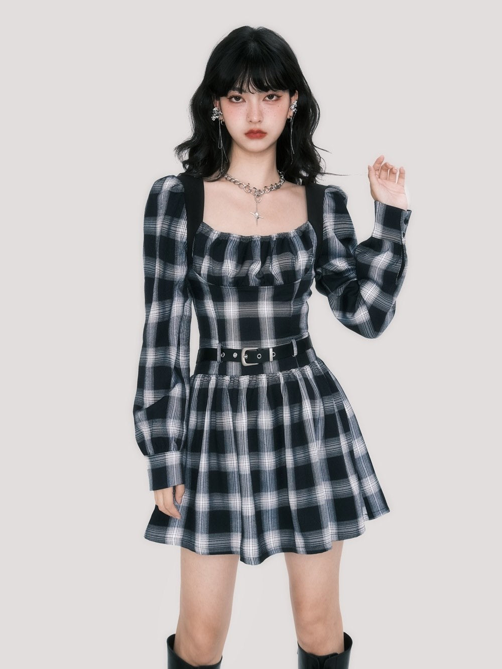 Plaid Girly Flare Retro One-piece