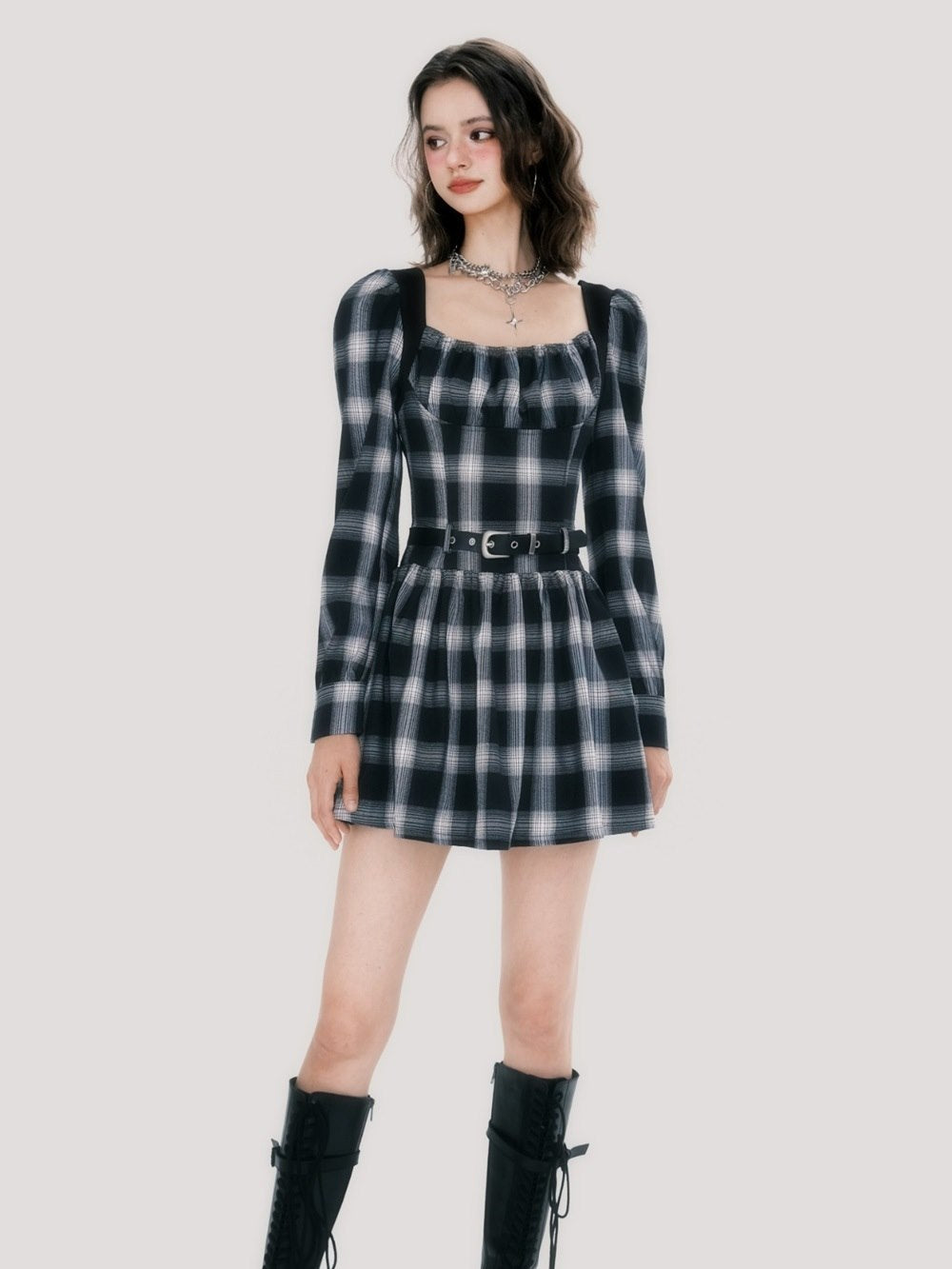 Plaid Girly Flare Retro One-piece