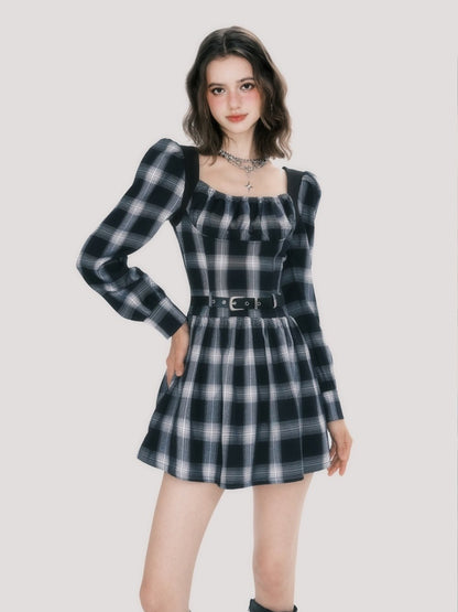 Plaid Girly Flare Retro One-piece