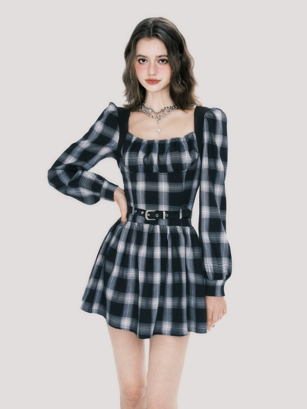 Plaid Girly Flare Retro One-piece