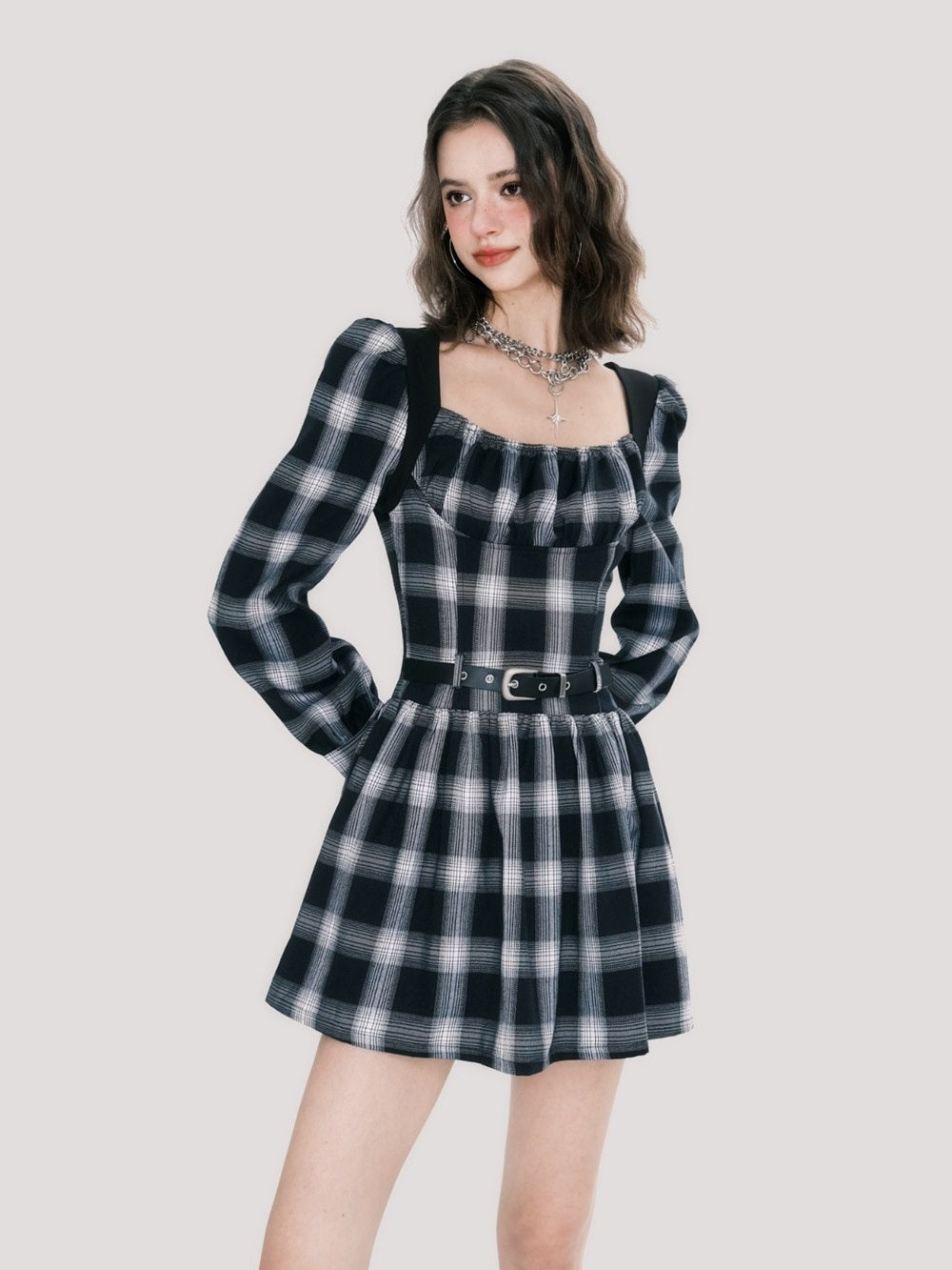 Plaid Girly Flare Retro One-piece