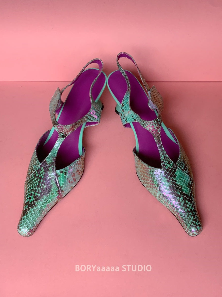 Python Low-Heel Pointed-Toe PUMPS