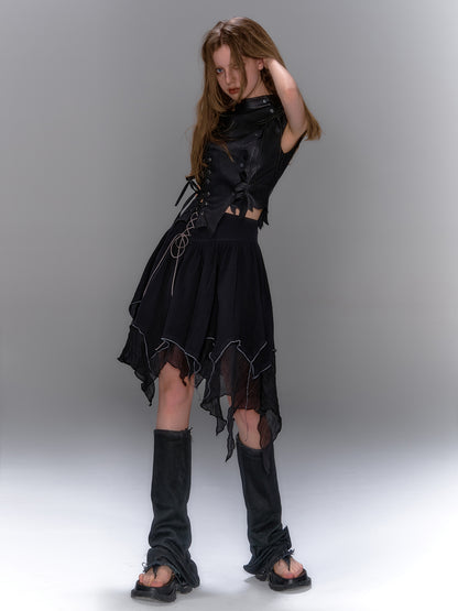 Irregular Lace-up Hem A-Line Skirt