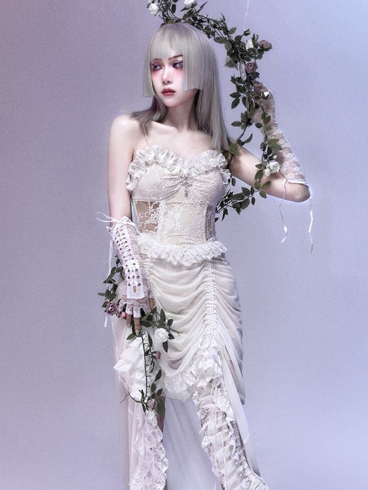 Gothic Princess Lace Gather Frill One-Piece Dress
