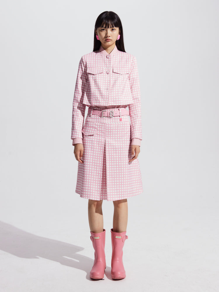 Checked Flare Coat and Skirt-