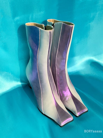 SPRAY SHINY UNIQUE LOW-HEEL SHORT-BOOTS