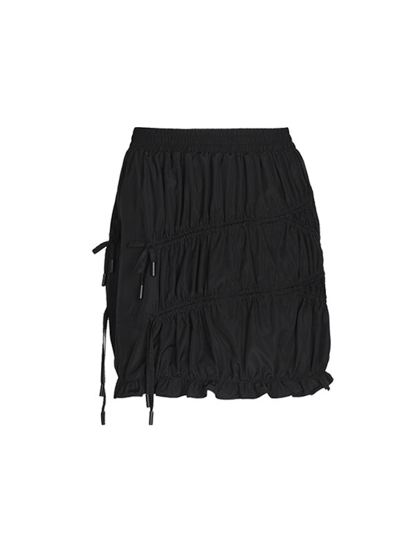 Drawstring Wrinkled Short Skirt