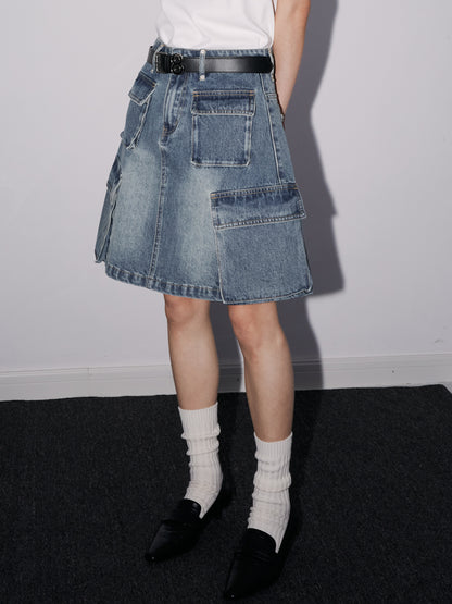 Denim Short Casual Pocket Skirt