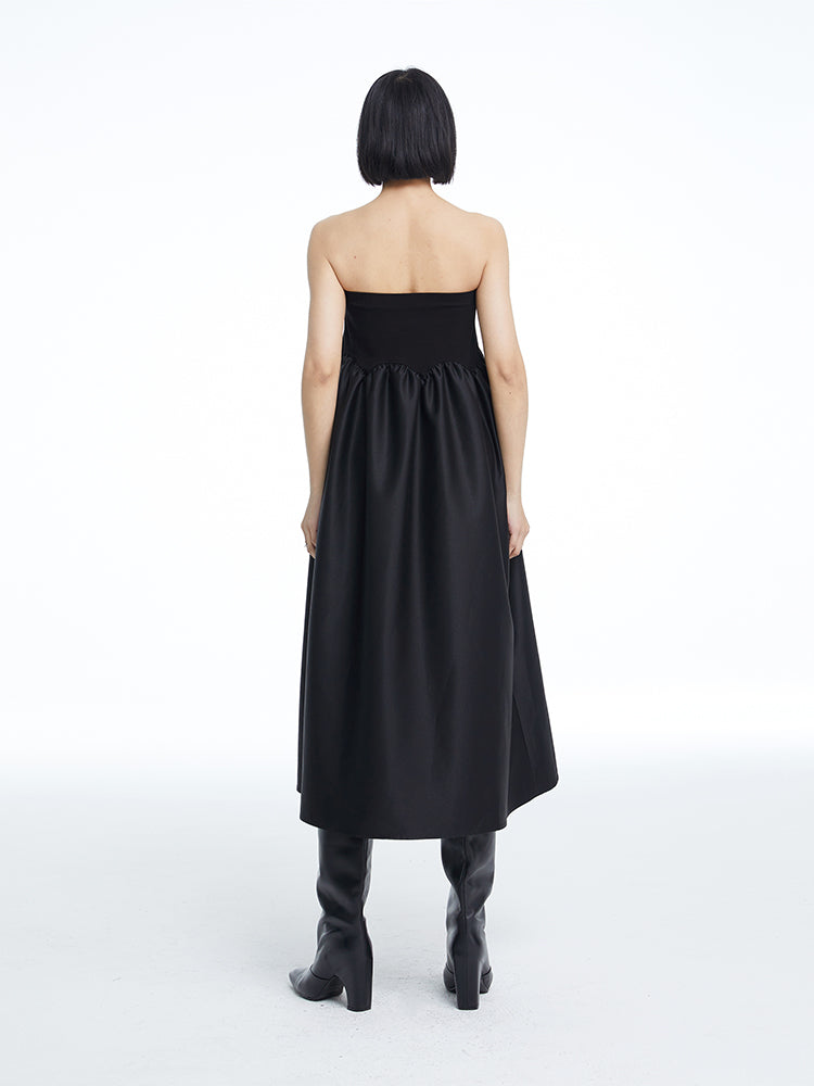 2way Plain Flare Bare-Tops Long-Skirt