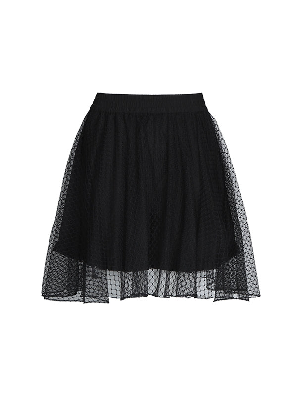 Mesh High-Waist Flare Short Skirt