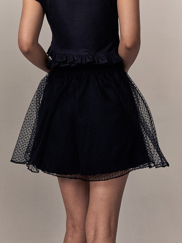 Mesh High-waist Flare Short Skirt