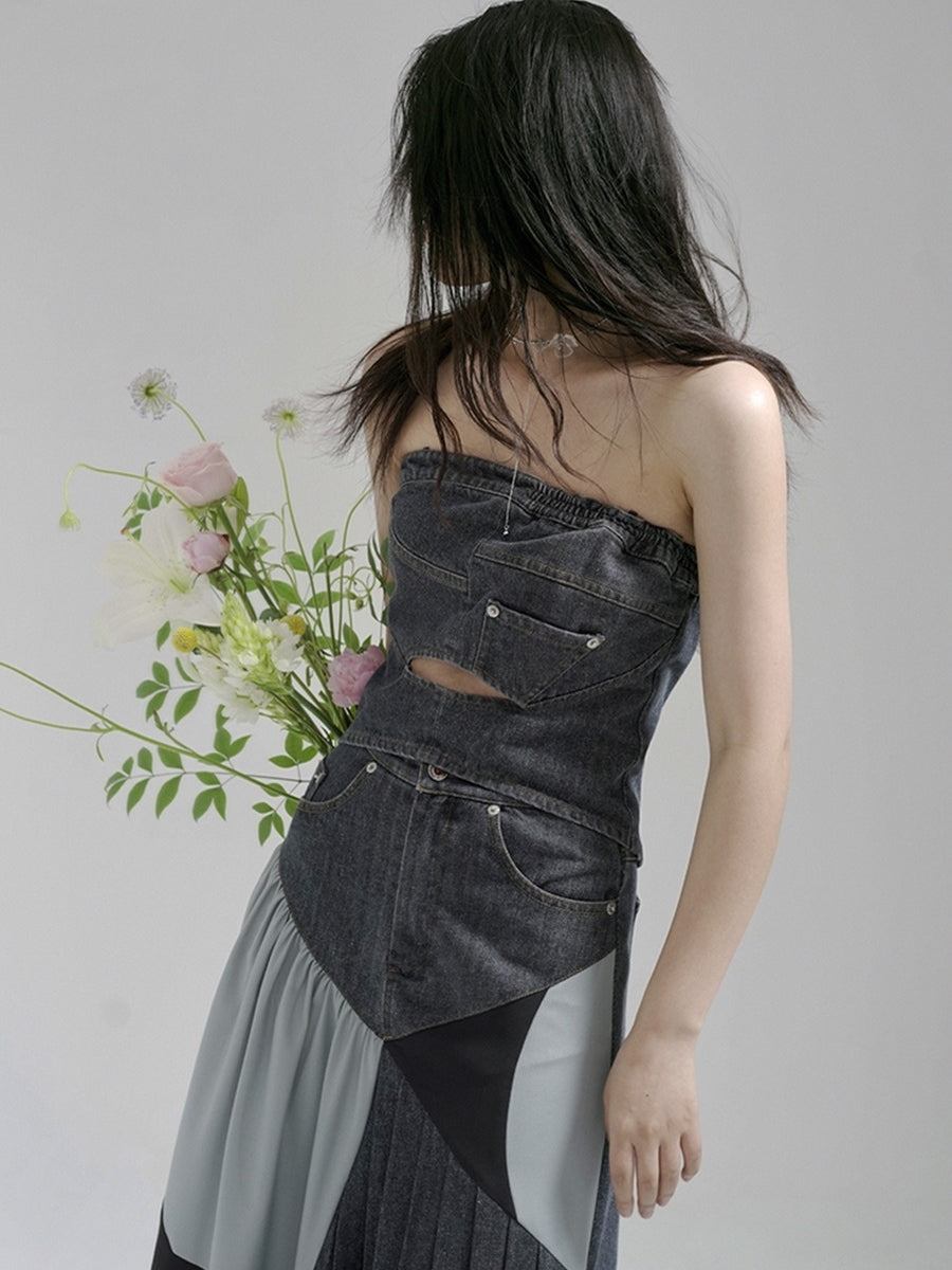 Cut Retro Denim Nichi Tube-Top