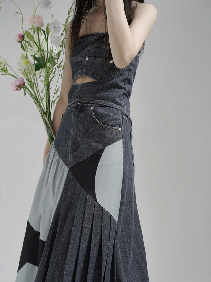 Cut Retro Denim Nichi Tube-top