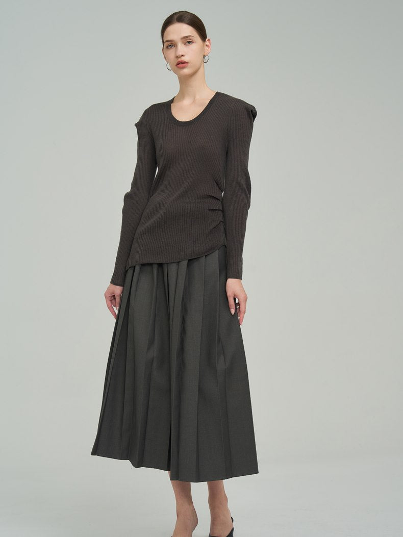 Loose Asymmetry Classy Mature Power-shoulder Knit