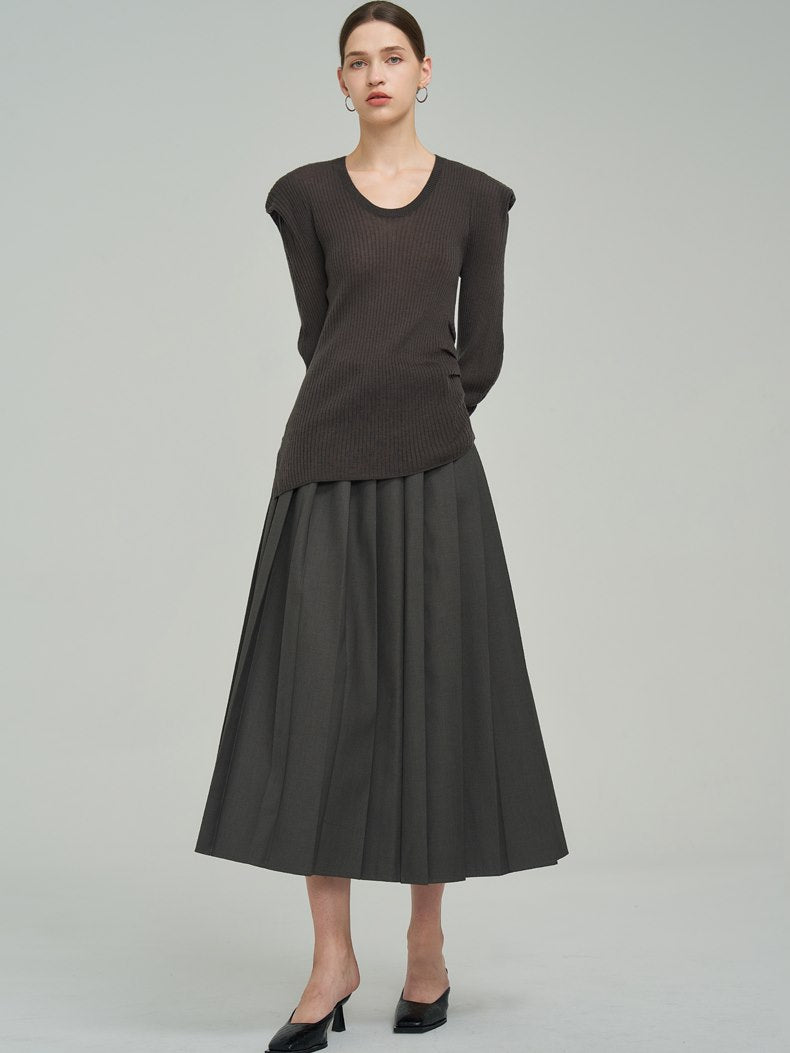 Loose Asymmetry Classy Mature Power-shoulder Knit