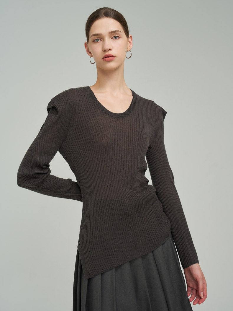 Loose Asymmetry Classy Mature Power-shoulder Knit