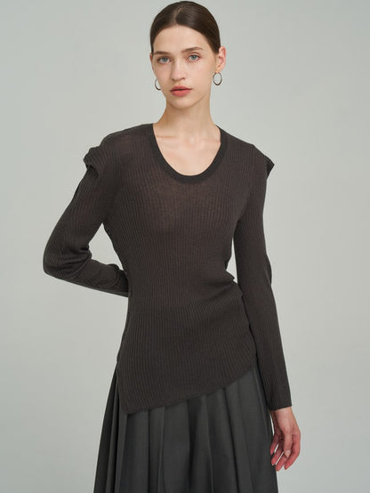 Loose Asymmetry Classy Mature Power-shoulder Knit