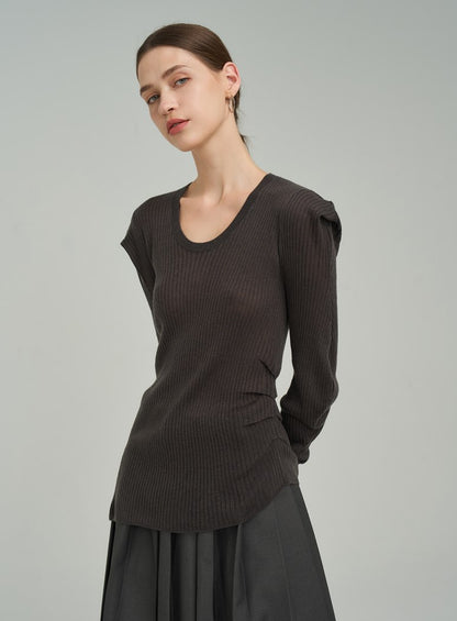 Loose Asymmetry Classy Mature Power-shoulder Knit