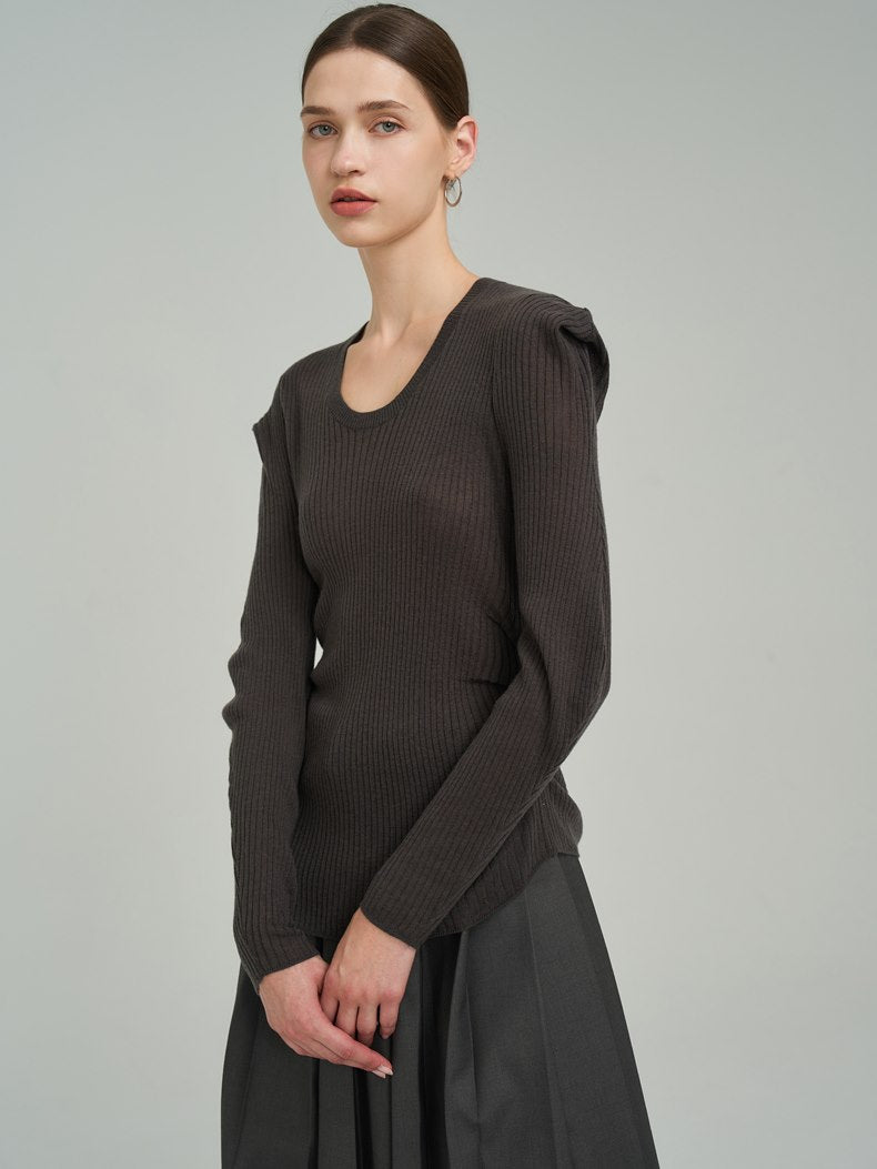 Loose Asymmetry Classy Mature Power-shoulder Knit