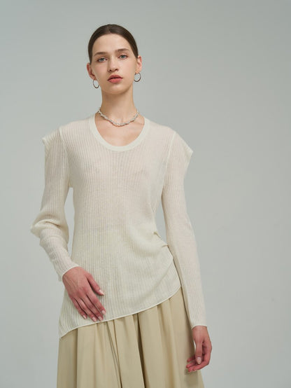 Loose Asymmetry Classy Mature Power-shoulder Knit