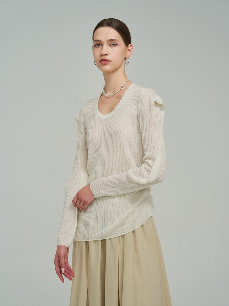 Loose Asymmetry Classy Mature Power-shoulder Knit