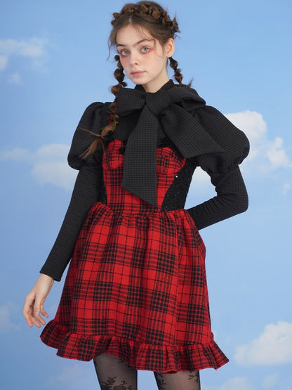 Girly Plaid High-Waist Frill One-pièce