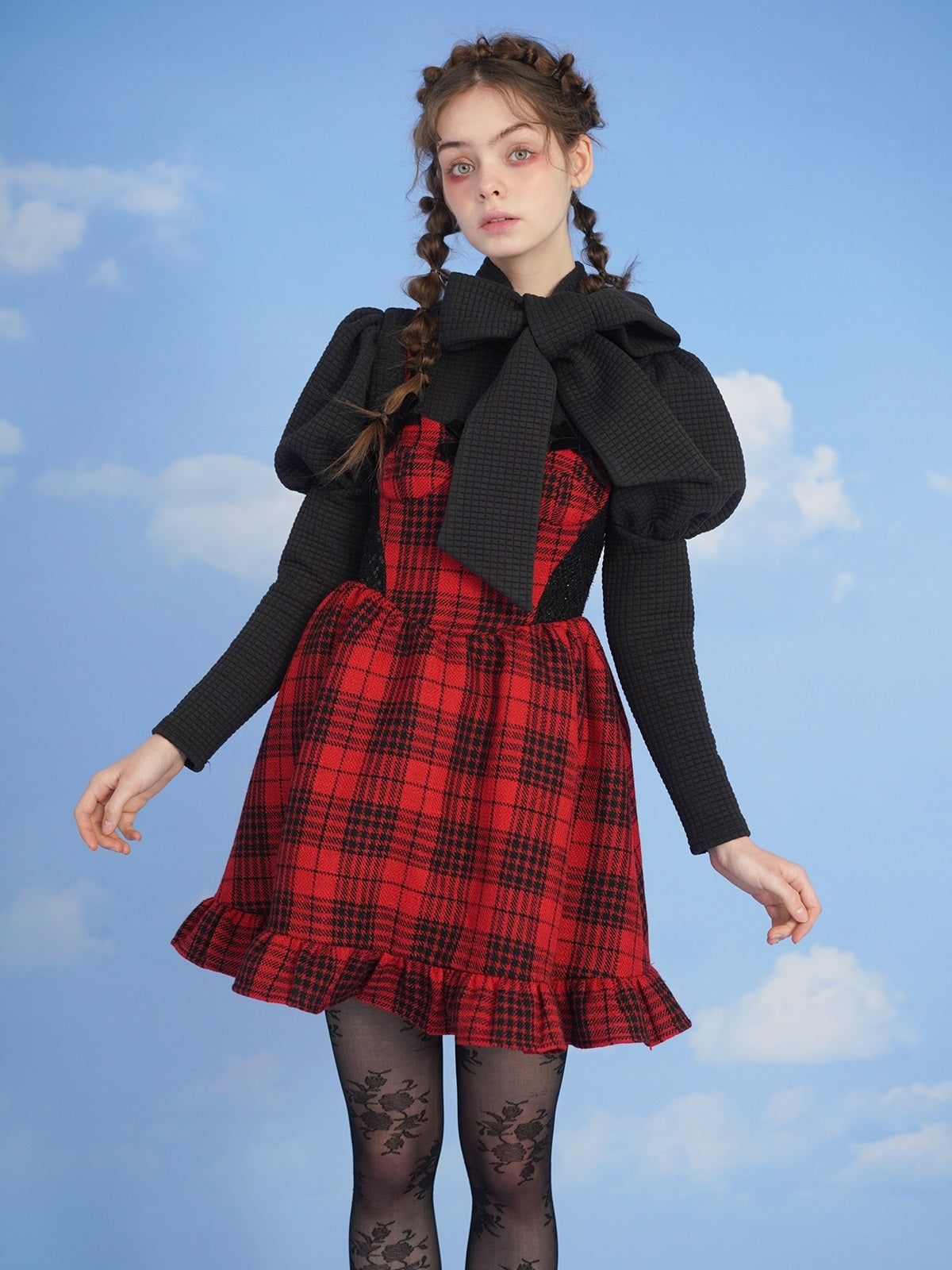 Girly Plaid High-Waist Frill 원피스