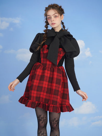 Girly Plaid High-Waist Frill One-pièce