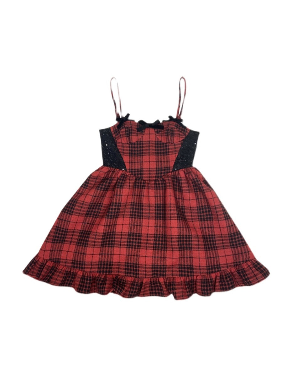 Girly Plaid High-Waist Frill ONE-PIECE