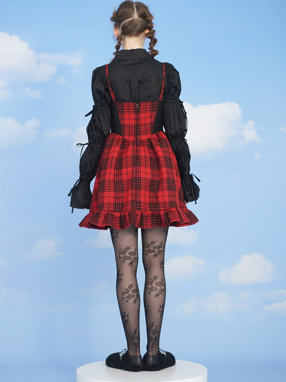 Girly Plaid High-waist Frill One-piece