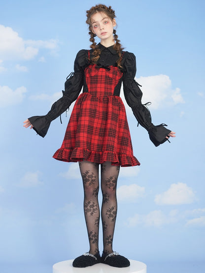 Girly Plaid High-Waist Frill ONE-PIECE