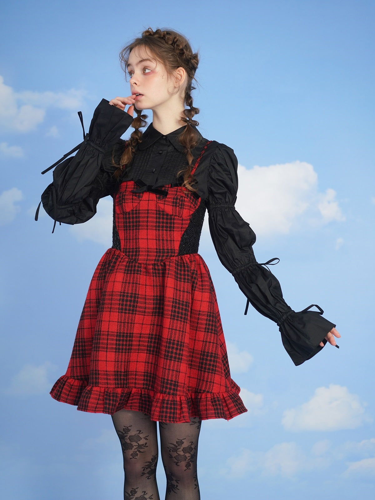 Girly Plaid High-Waist Frill One-pièce