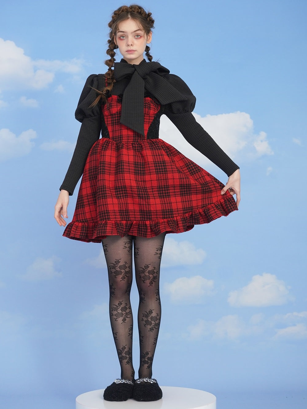 Girly Plaid High-Waist Frill ONE-PIECE