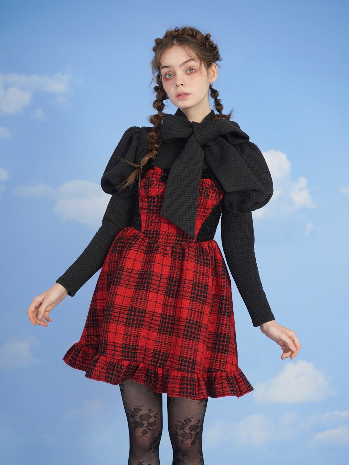 Girly Plaid High-waist Frill One-piece