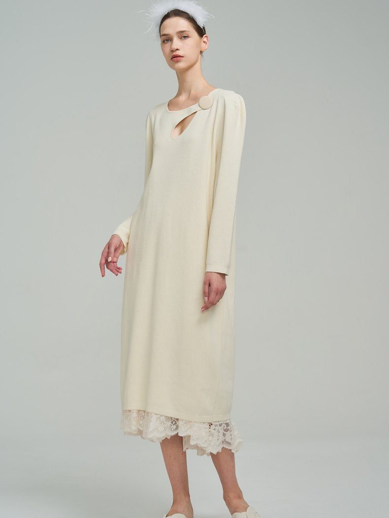 Lace Layered Classy Mature Knit Long One-piece