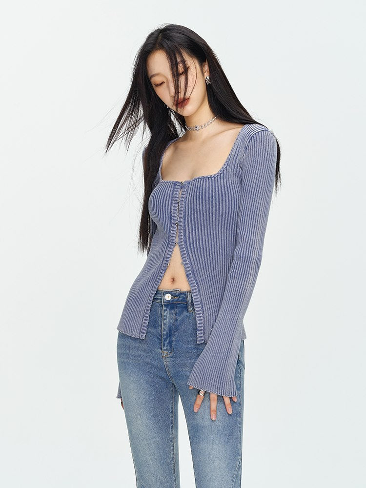 Rib-Knit Tight Sexy Casual Tops&amp;Skirt