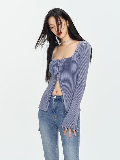 Rib-Knit Tight Sexy Casual Tops &amp; Skirt