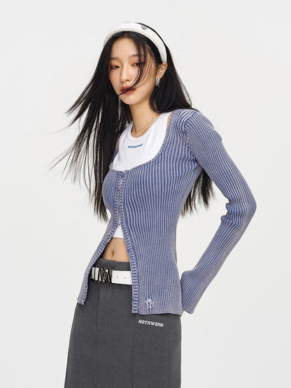 Rib-Knit Tight Sexy Casual Tops&amp;Skirt