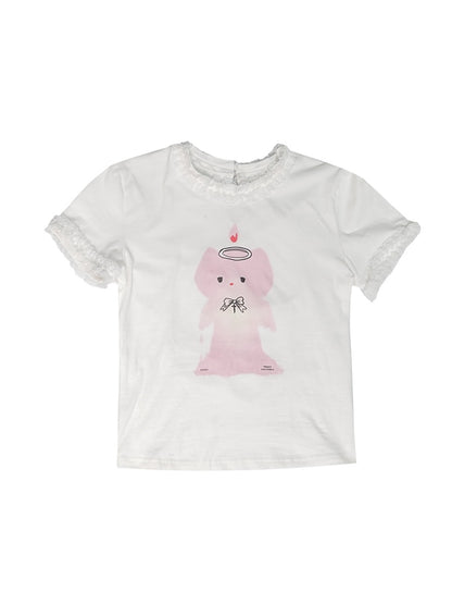 T-shirt girly de personnage en dentelle