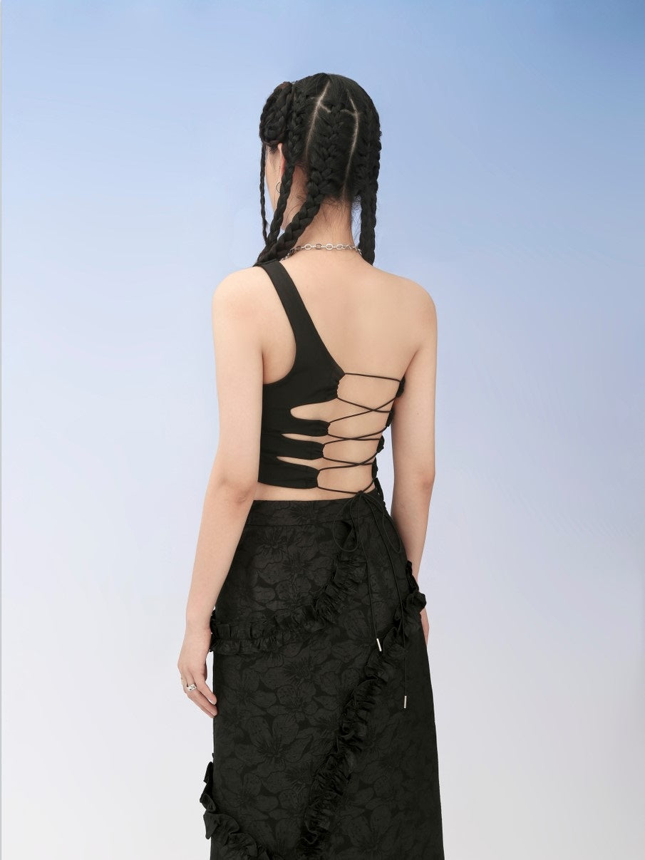 Niche Irregular Backless Lace-up Tops