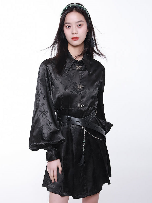 Lantern Sleeve Shirt Dress