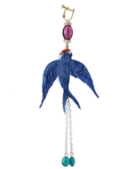 Embroidered Swallow Single Earring