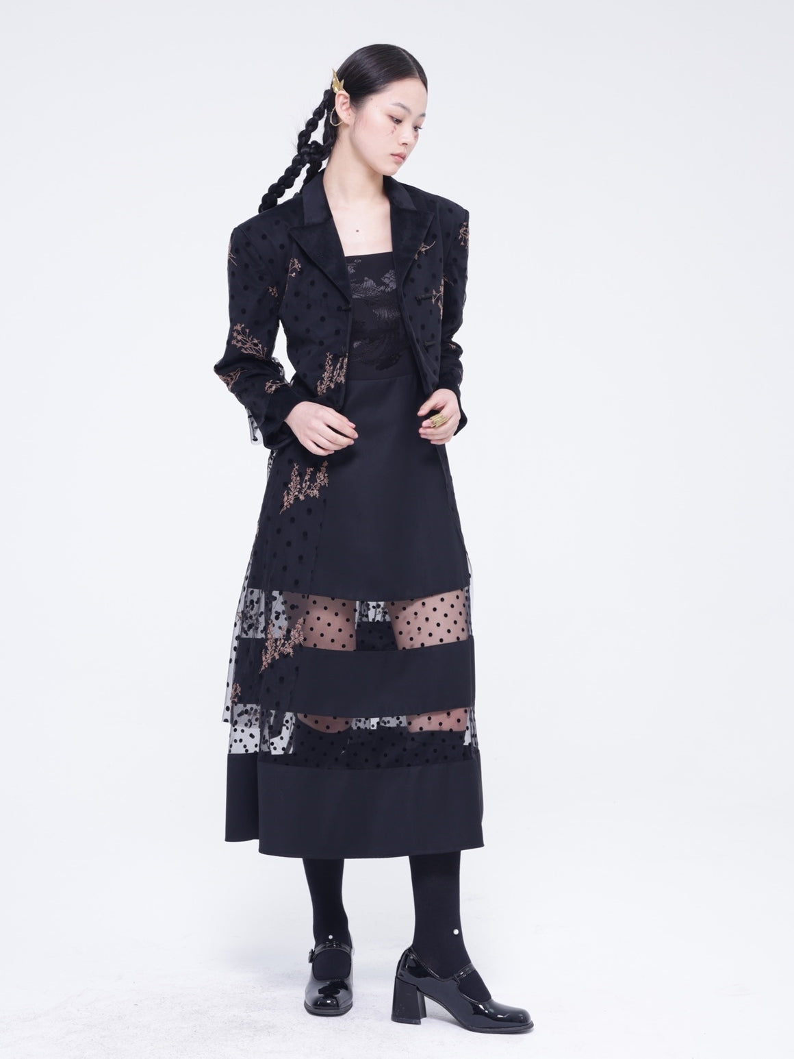 A-line Panel-Skirt Dot One-Piece