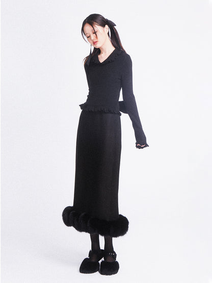 Elegant Fur Long Skirt