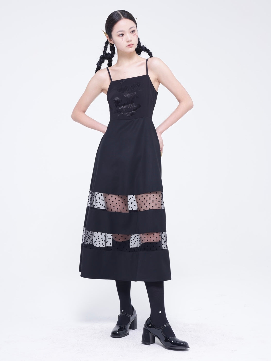 A-line Panel-Skirt Dot One-Piece