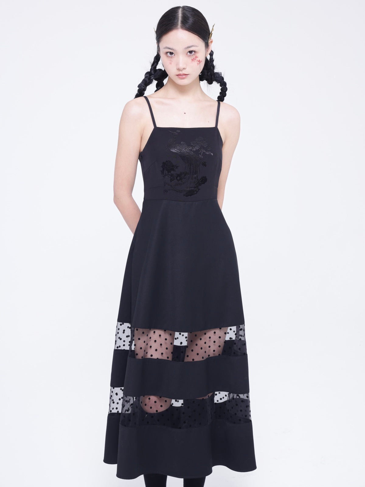 A-line Panel-Skirt Dot One-Piece